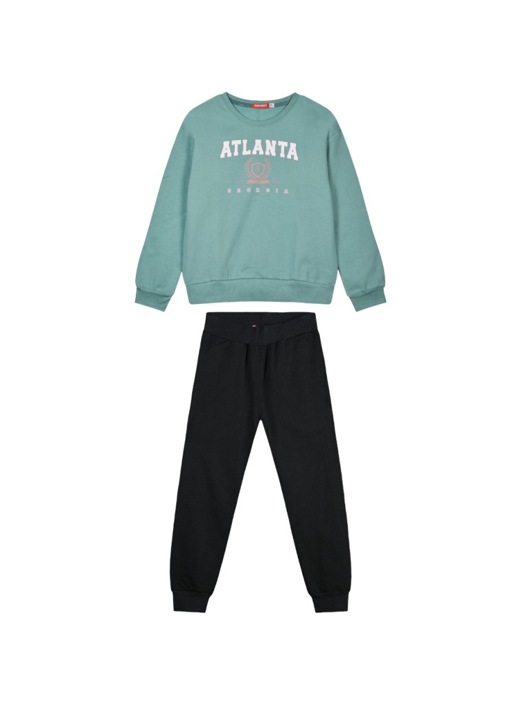 Girl΄s fleece set with blouse with print and sweatpants with elastic waistband, Eco Friendly | BLACK Girl΄s fleece set with blouse with print and sweatpants with elastic waistband, Eco Friendly | BLACK
