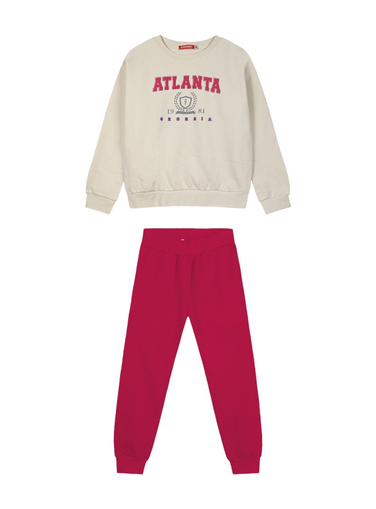 Girl΄s fleece set with blouse with print and sweatpants with elastic waistband, Eco Friendly | DAHLIA