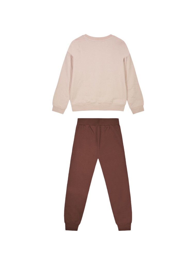 Girl΄s fleece set with blouse with print and sweatpants with elastic waistband ,Eco Friendly | MOCHA MOUSSE