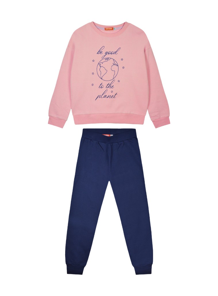 Girl΄s fleece set with blouse with print and sweatpants with elastic waistband, Eco Friendly | INDIGO