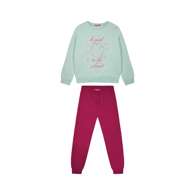 Girl΄s fleece set with blouse with print and sweatpants with elastic waistband, Eco Friendly | Orchidea