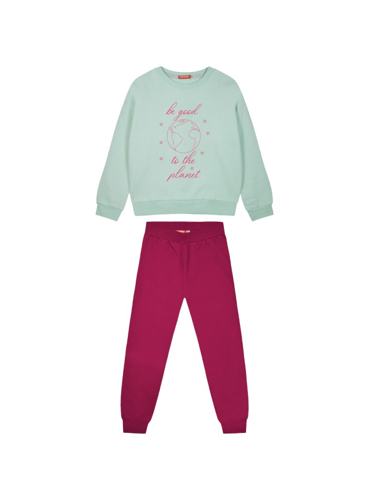Girl΄s fleece set with blouse with print and sweatpants with elastic waistband, Eco Friendly | Orchidea
