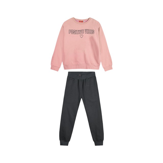 Girl΄s fleece set with blouse with print and sweatpants with elastic waistband | ANTHRACITE Girl΄s fleece set with blouse with print and sweatpants with elastic waistband | ANTHRACITE