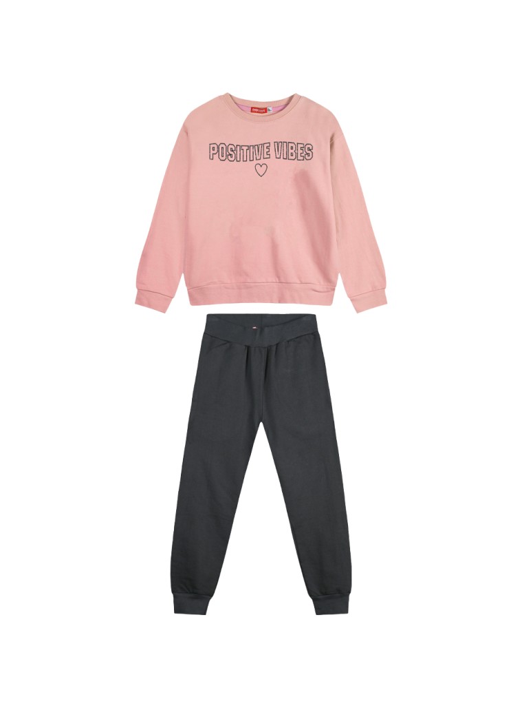 Girl΄s fleece set with blouse with print and sweatpants with elastic waistband | ANTHRACITE