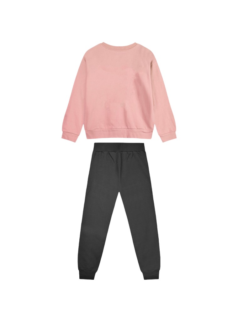 Girl΄s fleece set with blouse with print and sweatpants with elastic waistband | ANTHRACITE