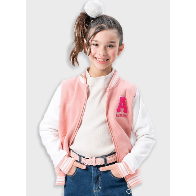 Fleece varsity jacket for girls | DUSTY PINK Fleece varsity jacket for girls | DUSTY PINK