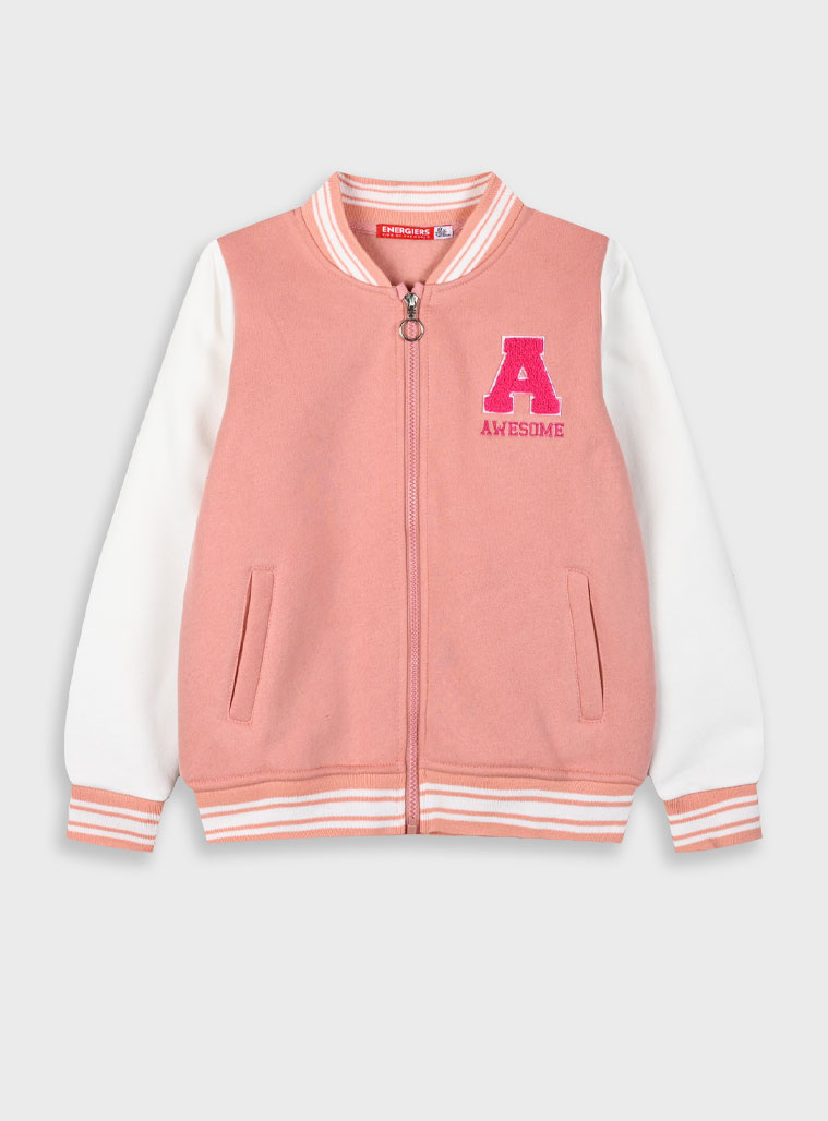 Fleece varsity jacket for girls | DUSTY PINK Fleece varsity jacket for girls | DUSTY PINK