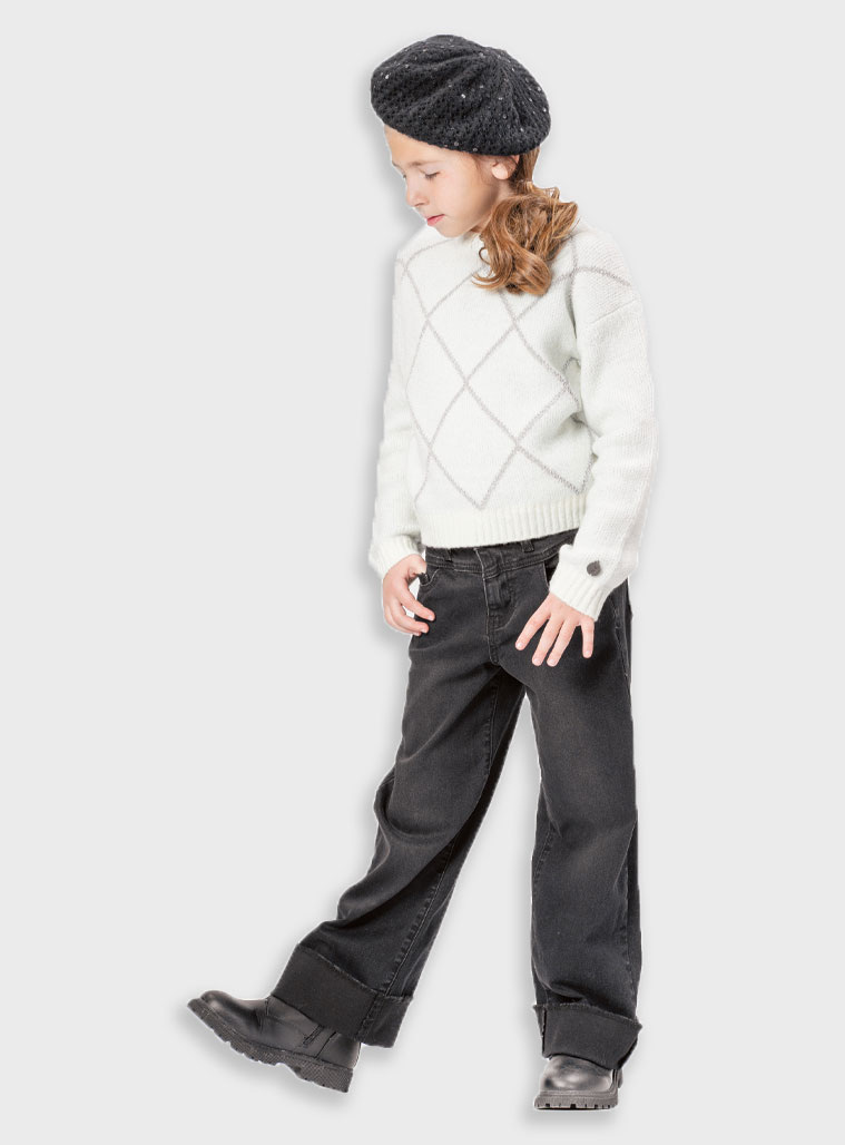 Wide leg jeans for girls | BLACK DENIM