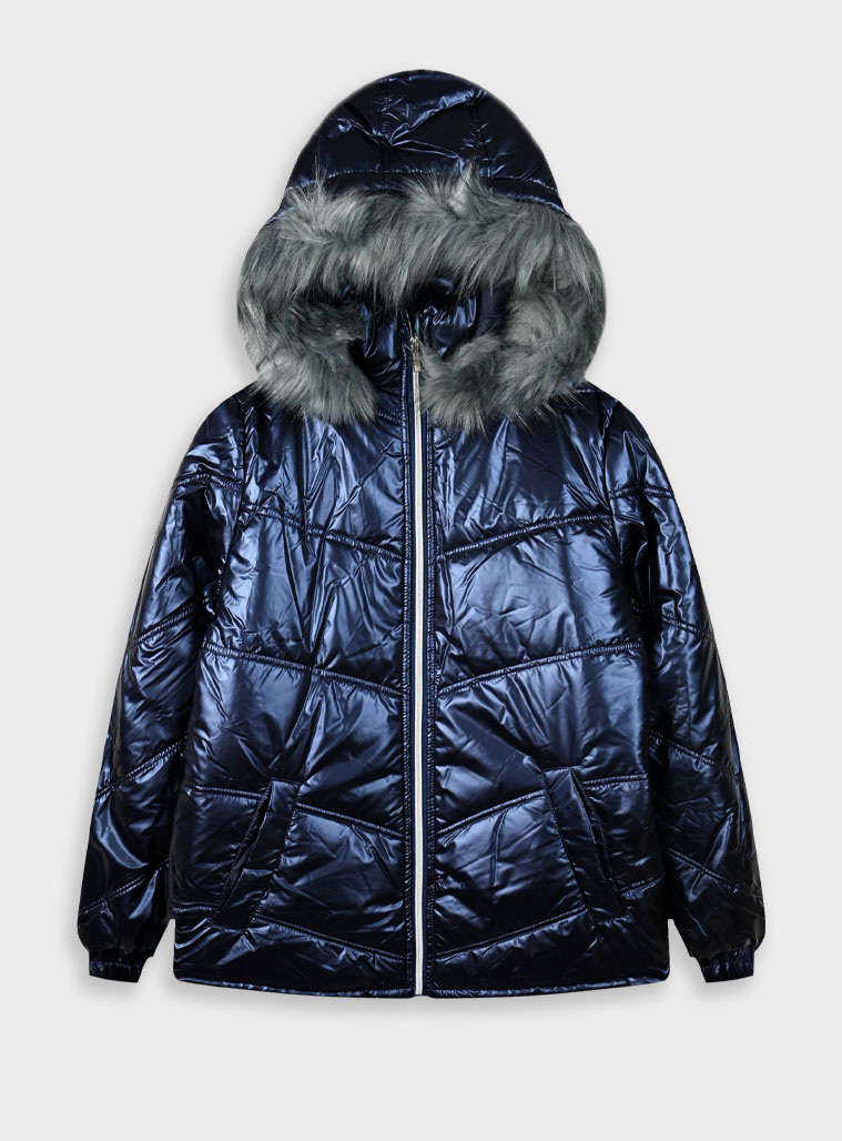 Metallic coat for girls | BLUE
