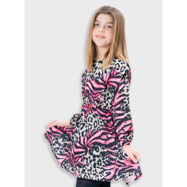 Animla print dress for girls | MAGENTA Animla print dress for girls | MAGENTA
