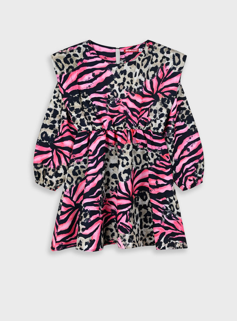 Animla print dress for girls | MAGENTA Animla print dress for girls | MAGENTA