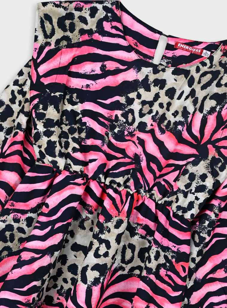 Animla print dress for girls | MAGENTA Animla print dress for girls | MAGENTA