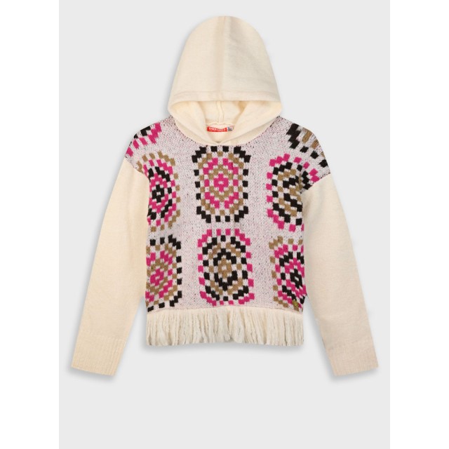 Knit pullover with hood for girls | MAGENTA Knit pullover with hood for girls | MAGENTA