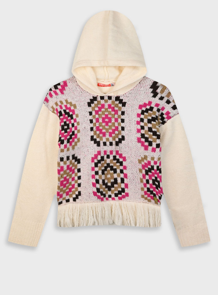 Knit pullover with hood for girls | MAGENTA