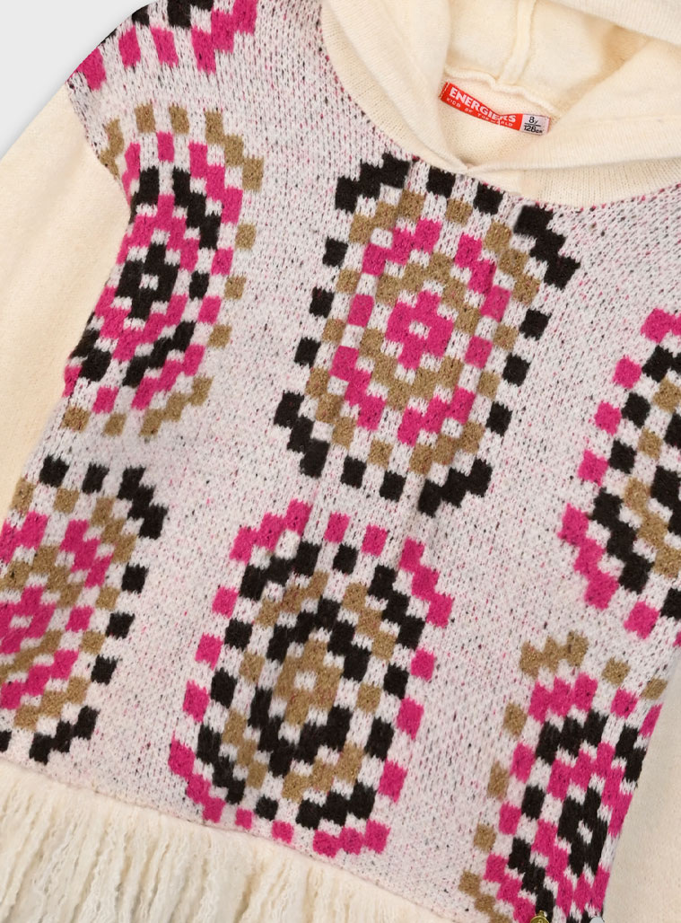 Knit pullover with hood for girls | MAGENTA Knit pullover with hood for girls | MAGENTA