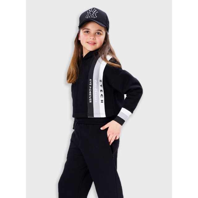 Fleece set with hoodie and sweatpants for girls | BLACK Fleece set with hoodie and sweatpants for girls | BLACK
