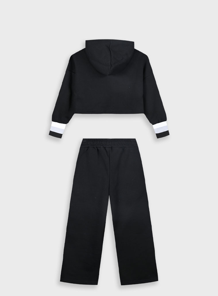 Fleece set with hoodie and sweatpants for girls | BLACK Fleece set with hoodie and sweatpants for girls | BLACK