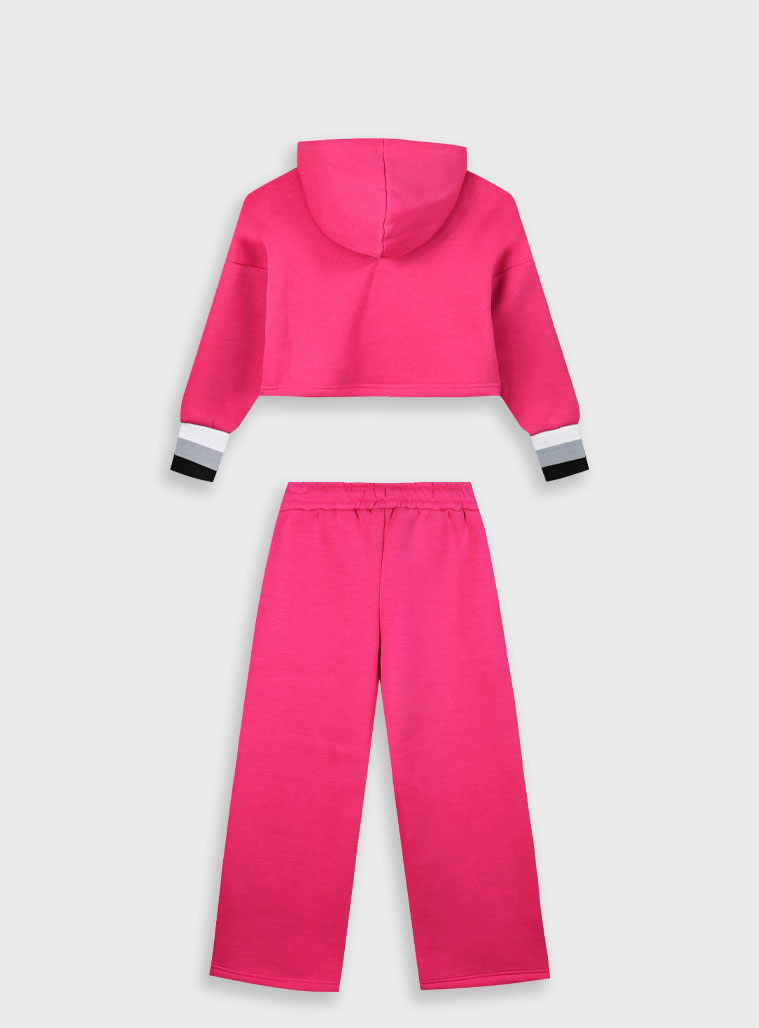 Fleece set with hoodie and sweatpants for girls | MAGENTA
