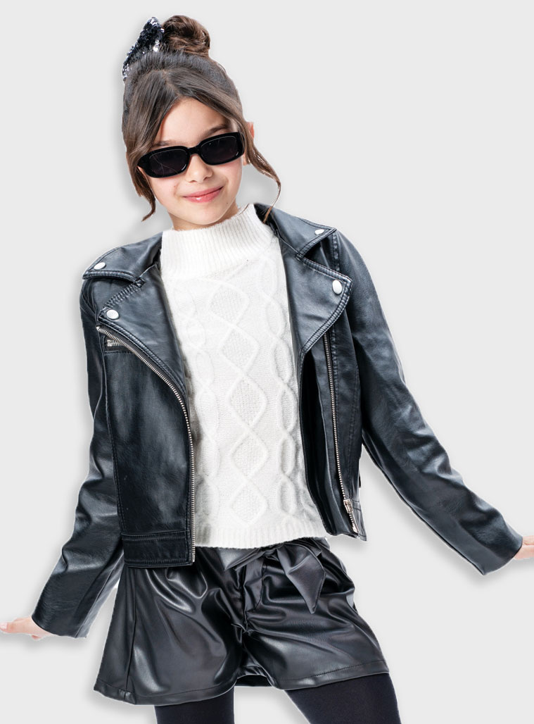 Imitation leather shorts for girls | BLACK