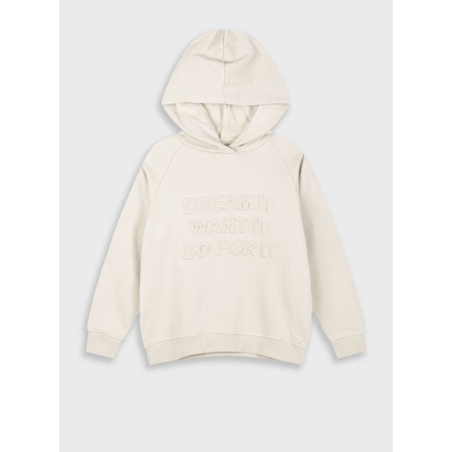 Fleece hoodie with embossed print for girls | ECRU Fleece hoodie with embossed print for girls | ECRU