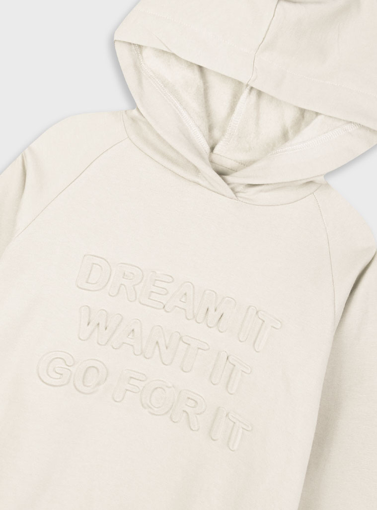 Fleece hoodie with embossed print for girls | ECRU Fleece hoodie with embossed print for girls | ECRU