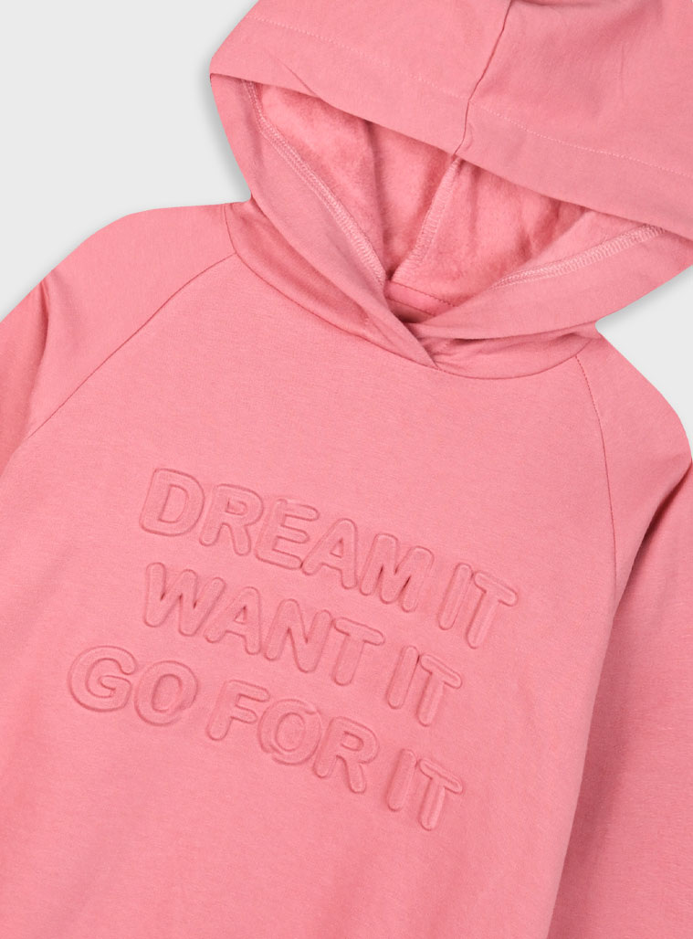 Fleece hoodie with embossed print for girls | PEARL PINK Fleece hoodie with embossed print for girls | PEARL PINK