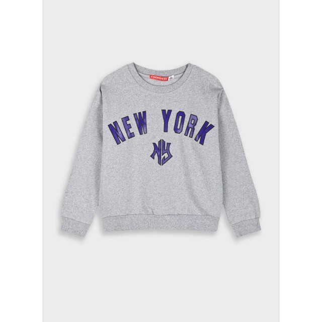 Fleece sweatshirt with print for girls | GREY MELANGE Fleece sweatshirt with print for girls | GREY MELANGE