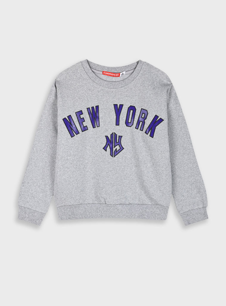 Fleece sweatshirt with print for girls | GREY MELANGE