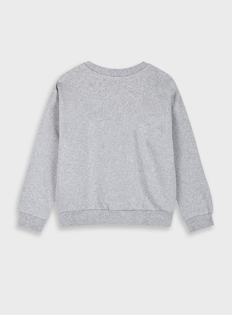 Fleece sweatshirt with print for girls | GREY MELANGE Fleece sweatshirt with print for girls | GREY MELANGE