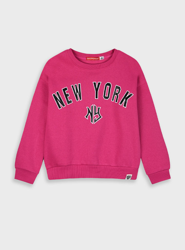 Fleece sweatshirt with print for girls | MAGENTA