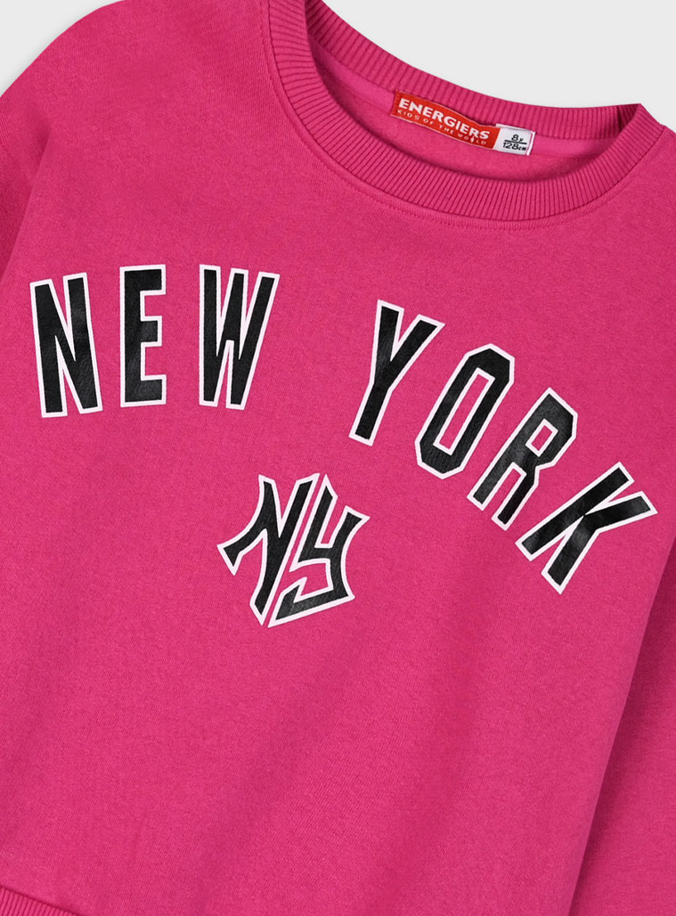 Fleece sweatshirt with print for girls | MAGENTA