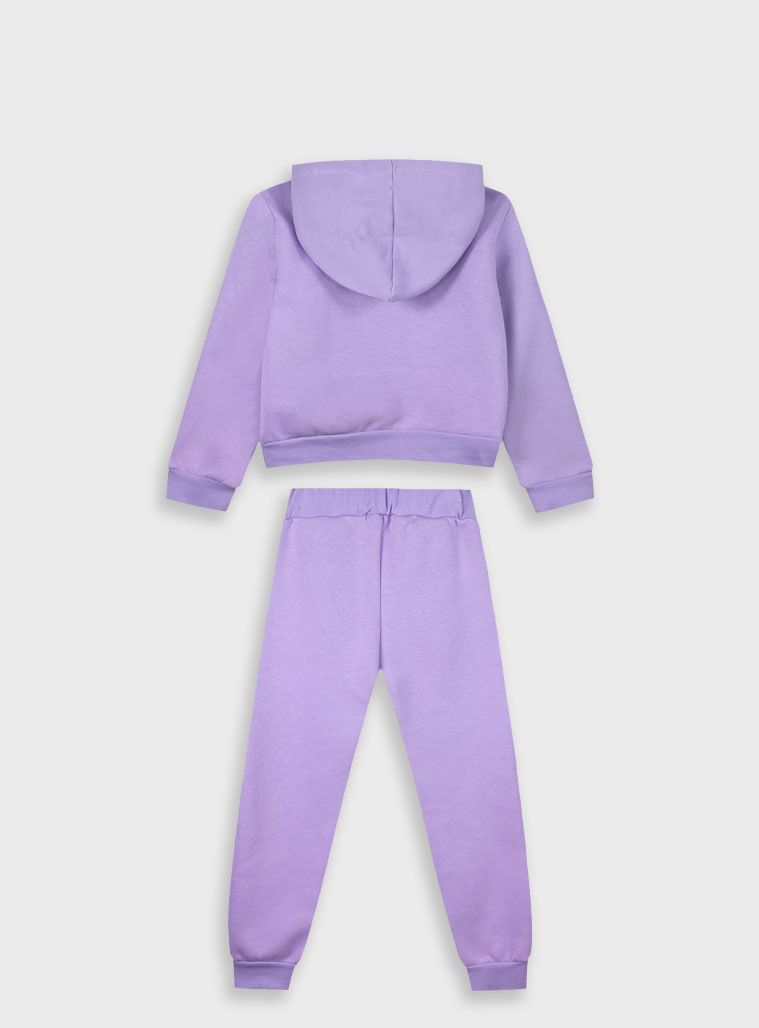 Fleece tracksuit set with print for girls | LILAC Fleece tracksuit set with print for girls | LILAC