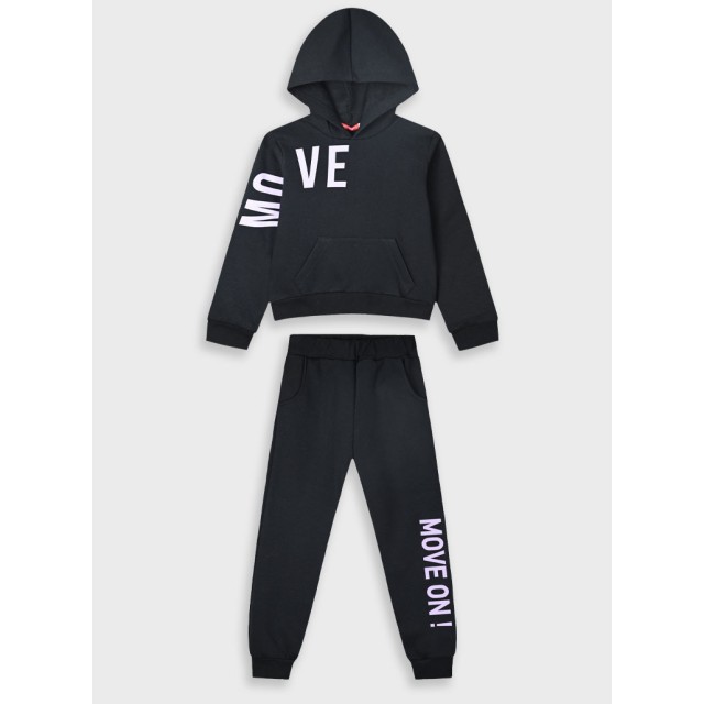Fleece tracksuit set with print for girls | BLACK