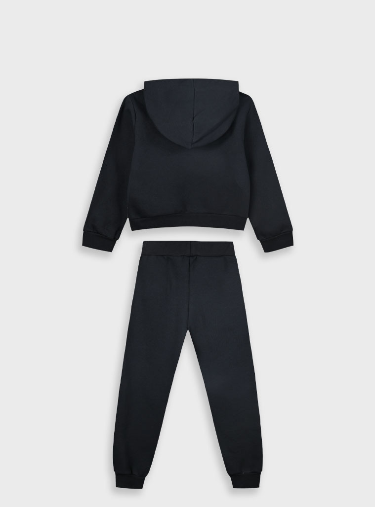 Fleece tracksuit set with print for girls | BLACK