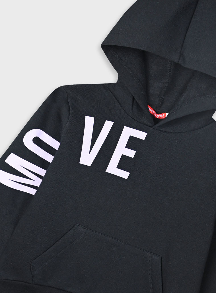 Fleece tracksuit set with print for girls | BLACK