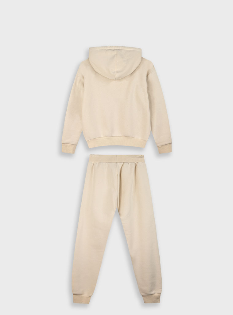 Fleece tracksuit set with print for girls | CREAM