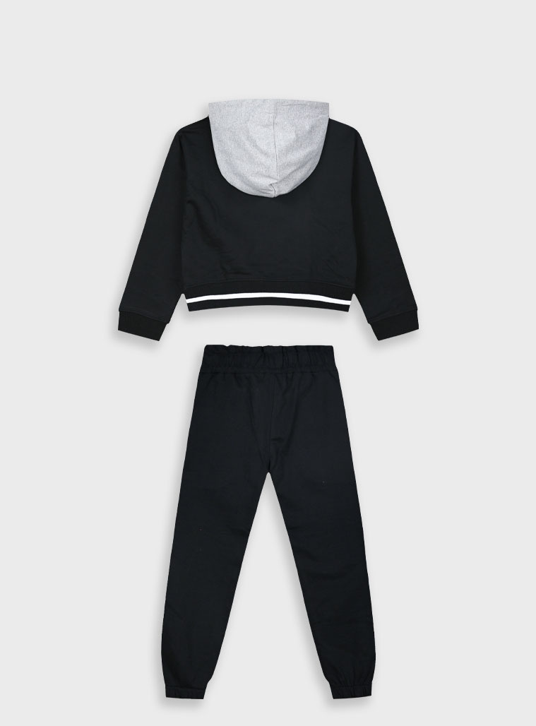 Fleece tracksuit set with print for girls | BLACK Fleece tracksuit set with print for girls | BLACK