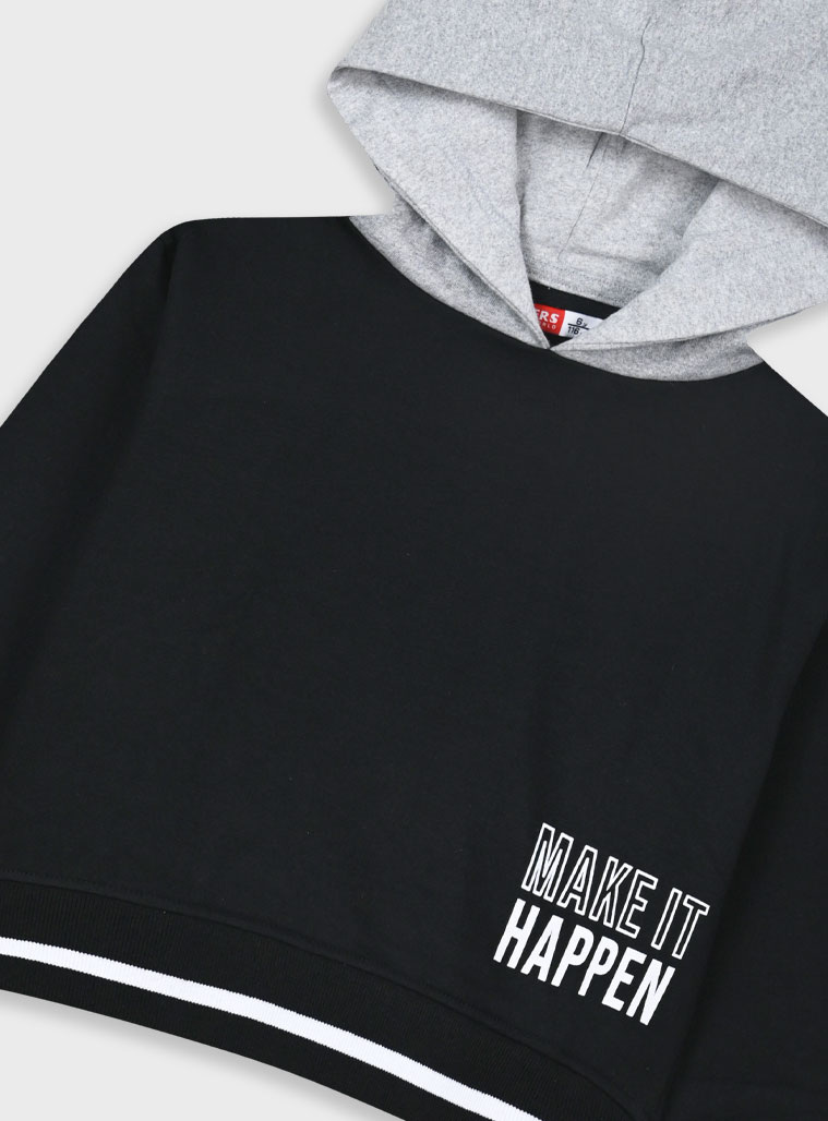 Fleece tracksuit set with print for girls | BLACK Fleece tracksuit set with print for girls | BLACK