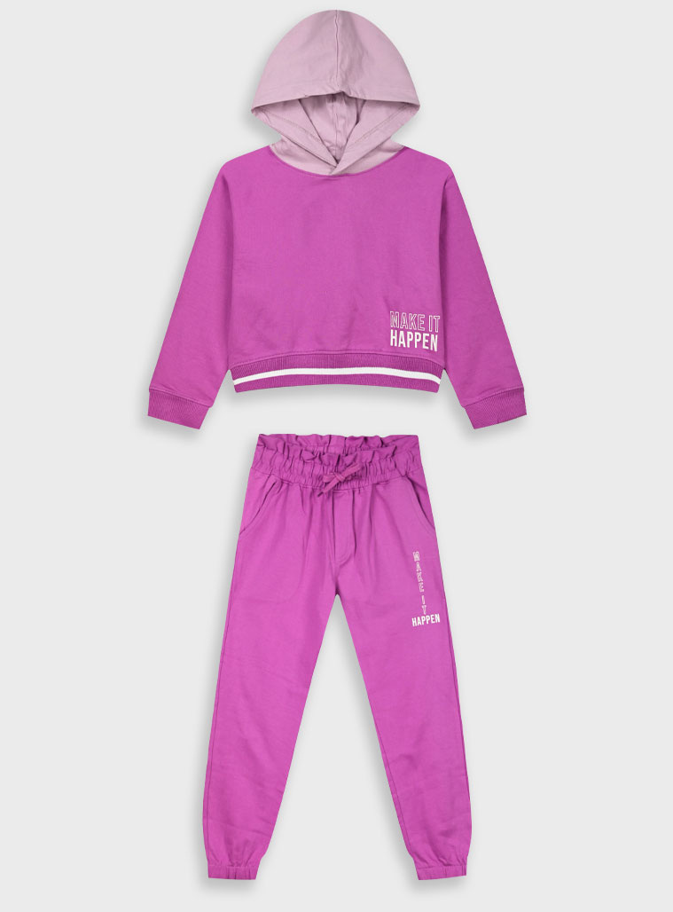 Fleece tracksuit set with print for girls | DAHLIA Fleece tracksuit set with print for girls | DAHLIA