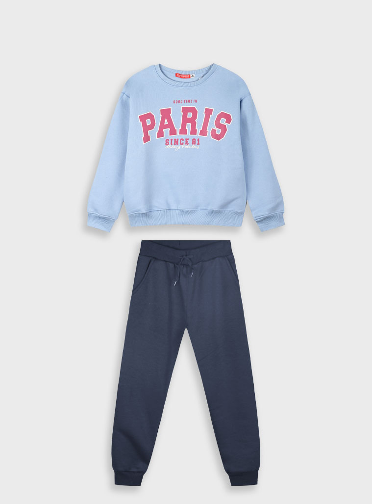 Fleece tracksuit set with print for girls | DARK GREY