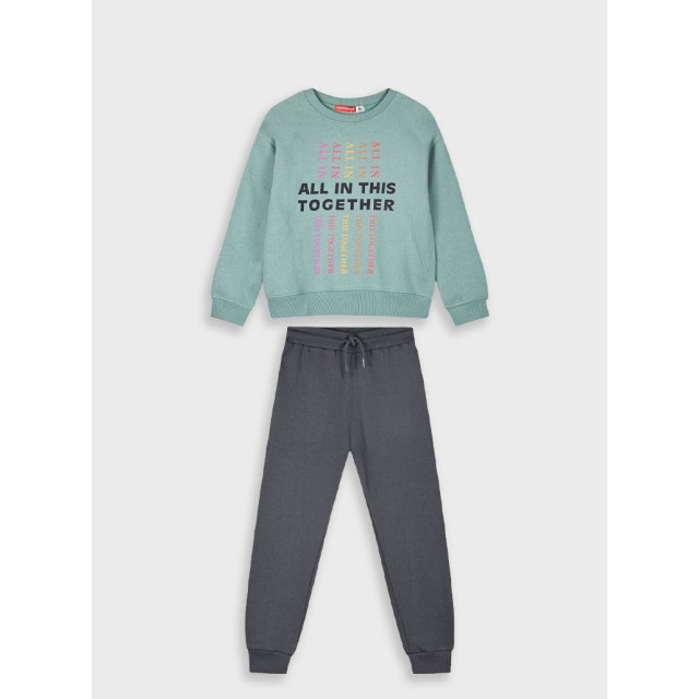 Fleece tracksuit set with print for girls | ANTHRACITE Fleece tracksuit set with print for girls | ANTHRACITE