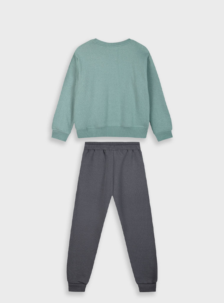 Fleece tracksuit set with print for girls | ANTHRACITE Fleece tracksuit set with print for girls | ANTHRACITE