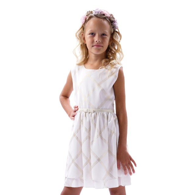 Girl΄s sleeveless dress with gold details | ECRU