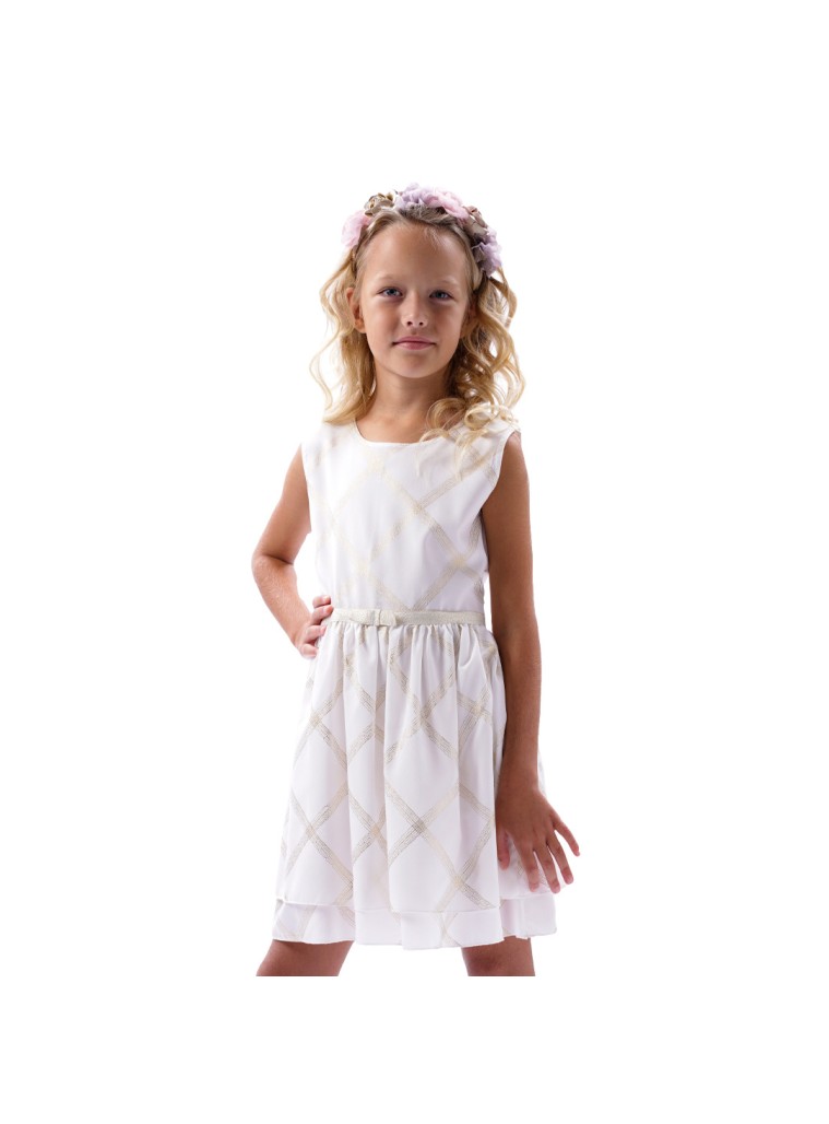 Girl΄s sleeveless dress with gold details | ECRU