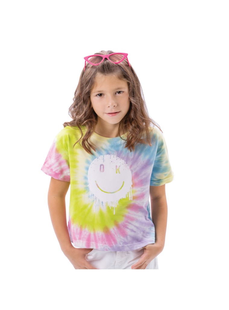 Παιδική μπλούζα tie dye με τύπωμα για κορίτσι | ΠΟΛΥΧΡΩΜΟ