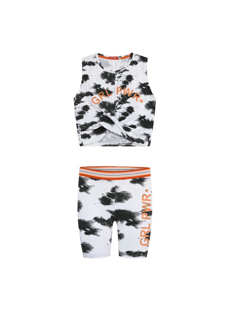 Girl΄s 2 piece tie dye set with print | BLACK