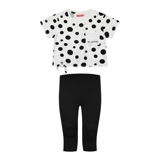 Girl΄s 2 piece polka dot set with print | BLACK