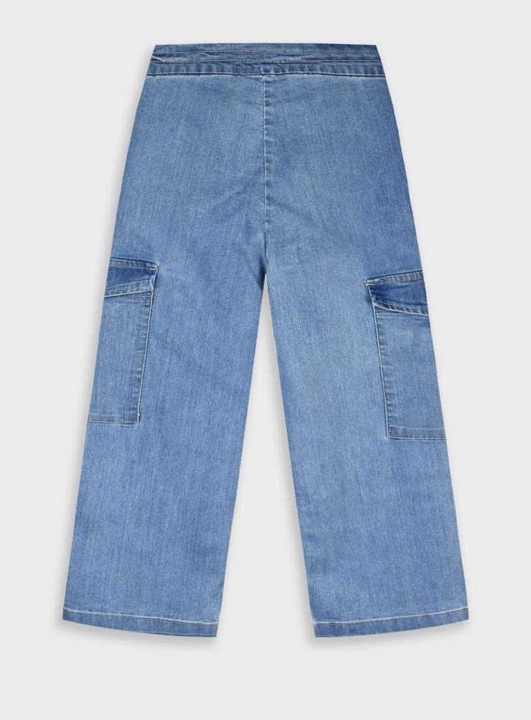 Cargo wide leg jeans for girls | BLUE DENIM