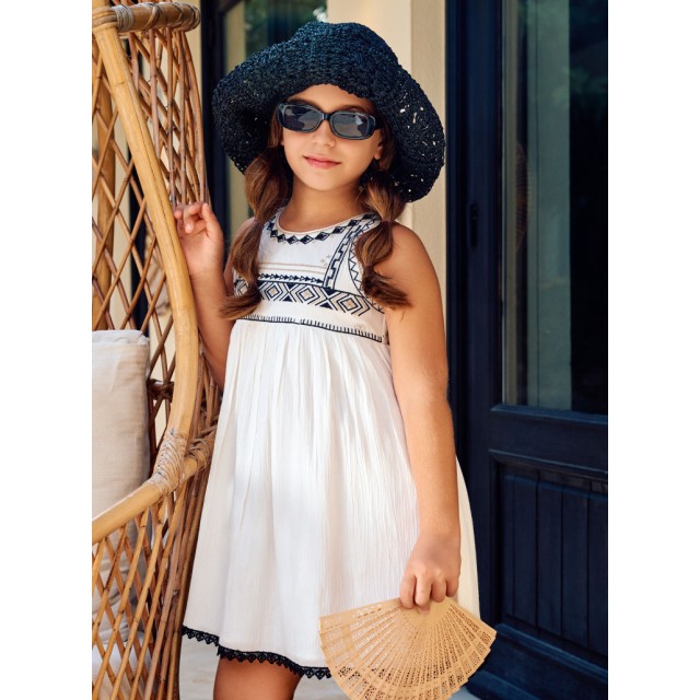 Dress with embroidery for girls | ECRU