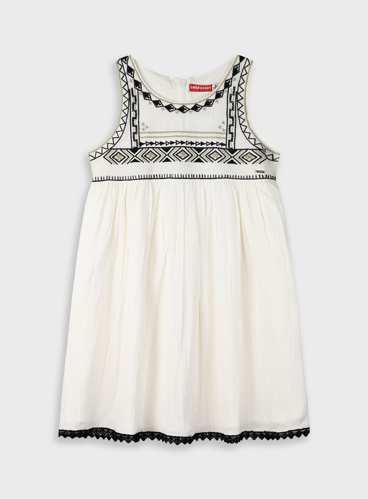 Dress with embroidery for girls | ECRU